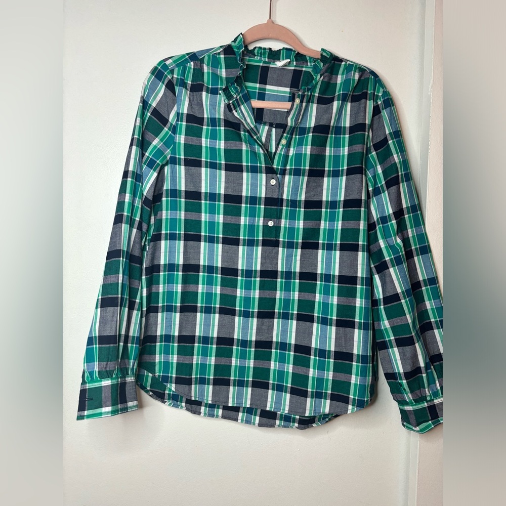 Green and Blue Plaid Button-Up Shirt